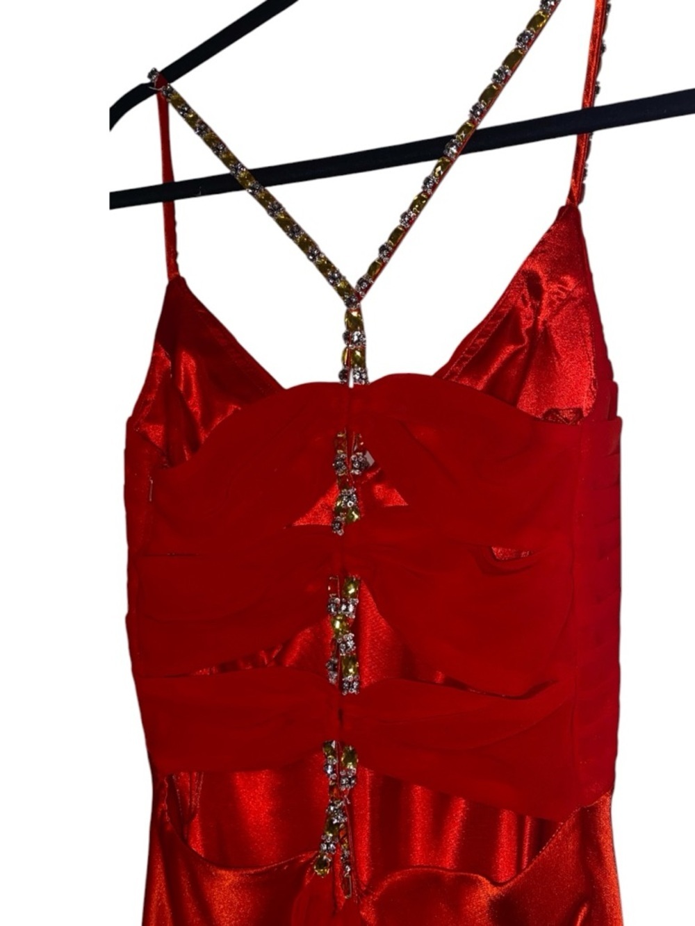 CACHE FORMAL GOWN Long Formal Gown Trumpet Flared Base & Bling Crimson Red SZ 0 - Picture 5 of 10
